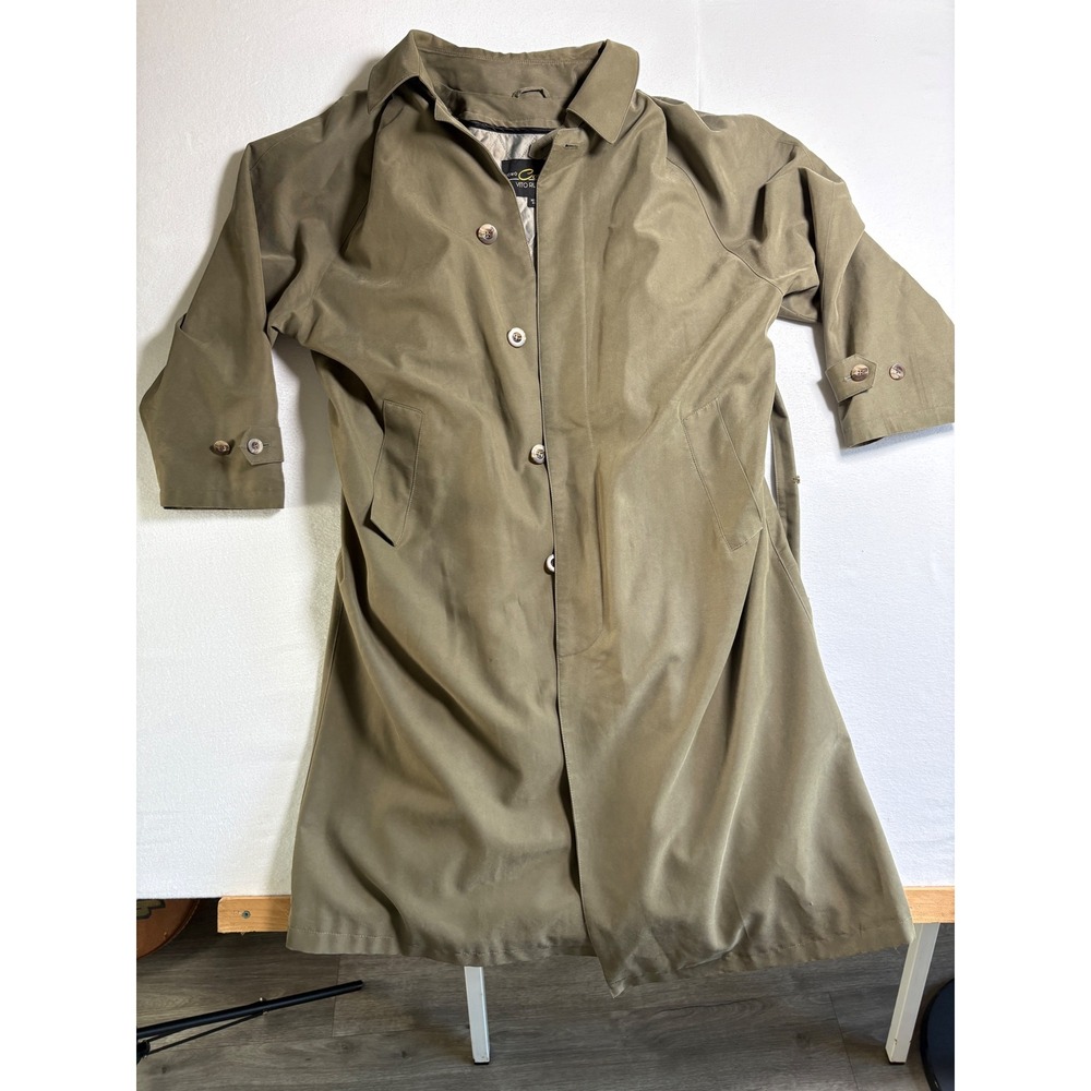 Uomo Couture Vito Rufolo Olive Green Trench Coat Belted Quilted Lining Size 40R